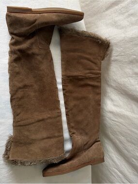 Sam Edelman Over-the-Knee Faux Fur Trim Suede Boots in Brown